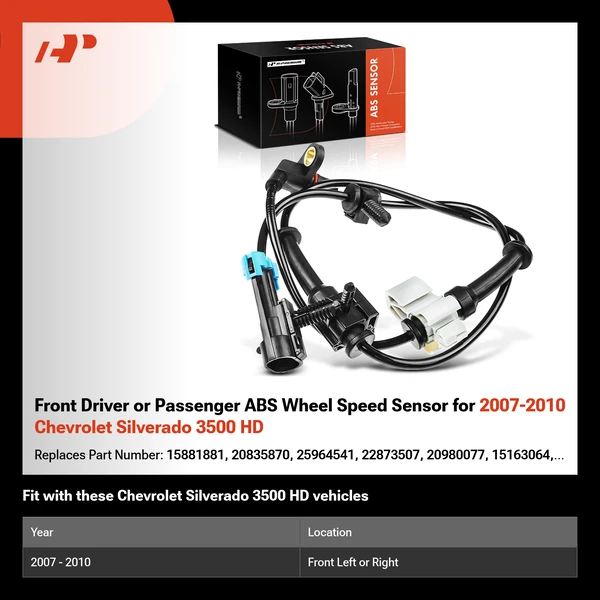 Front Driver or Passenger ABS Wheel Speed Sensor for 2007-2010 Chevrolet Silverado 3500 HD