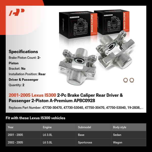 2001-2005 Lexus IS300 2-Pc Brake Caliper Rear Driver & Passenger 2-Piston A-Premium APBC0928