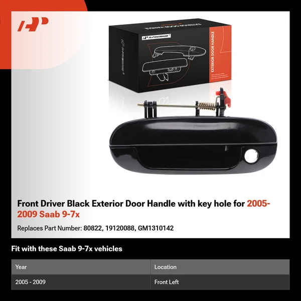 Front Driver Black Exterior Door Handle with key hole for 2005-2009 Saab 9-7x