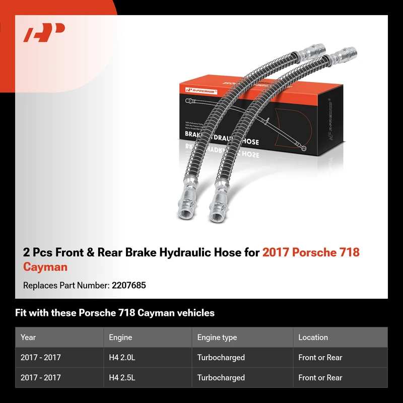 2 Pcs Front & Rear Brake Hydraulic Hose for 2017 Porsche 718 Cayman
