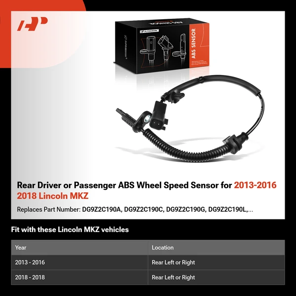 Rear Driver or Passenger ABS Wheel Speed Sensor for 2013-2016 2018 Lincoln MKZ