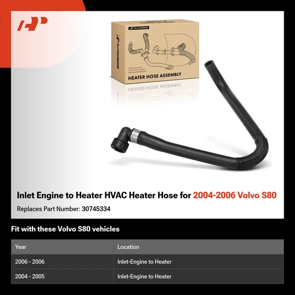 Inlet Engine to Heater HVAC Heater Hose for 2004-2006 Volvo S80