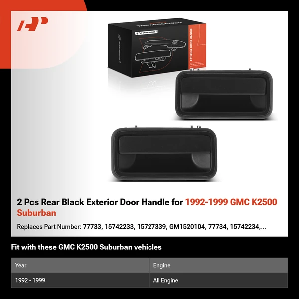 2 Pcs Rear Black Exterior Door Handle for 1992-1999 GMC K2500 Suburban