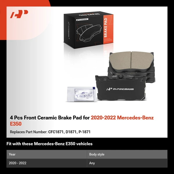4 Pcs Front Ceramic Brake Pad for 2020-2022 Mercedes-Benz E350
