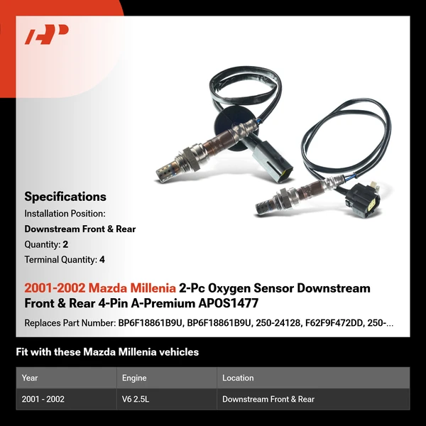 2001-2002 Mazda Millenia 2-Pc Oxygen Sensor Downstream Front & Rear 4-Pin A-Premium APOS1477