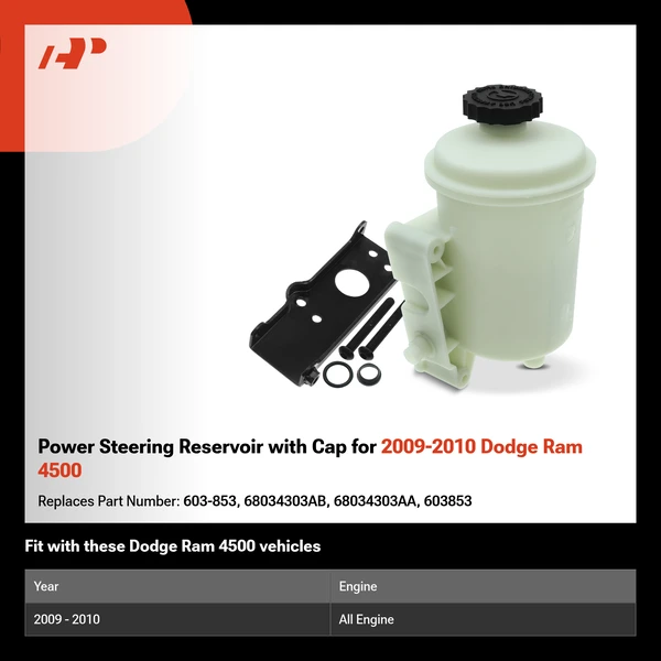 Power Steering Reservoir with Cap for 2009-2010 Dodge Ram 4500