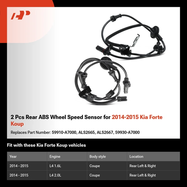 2 Pcs Rear ABS Wheel Speed Sensor for 2014-2015 Kia Forte Koup