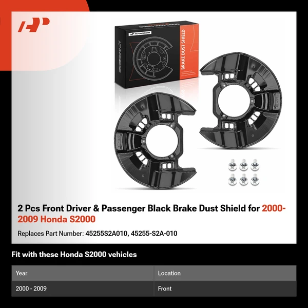 2 Pcs Front Driver & Passenger Black Brake Dust Shield for 2000-2009 Honda S2000