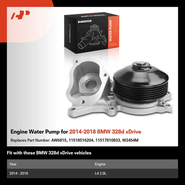 Engine Water Pump for 2014-2018 BMW 328d xDrive
