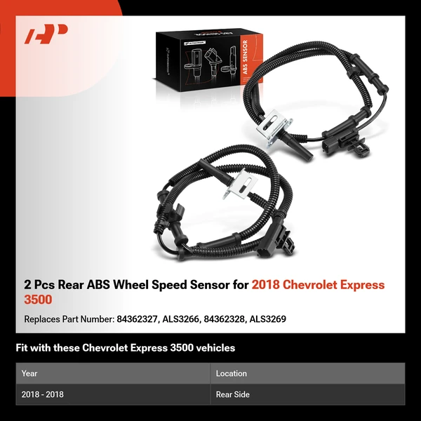 2 Pcs Rear ABS Wheel Speed Sensor for 2018 Chevrolet Express 3500