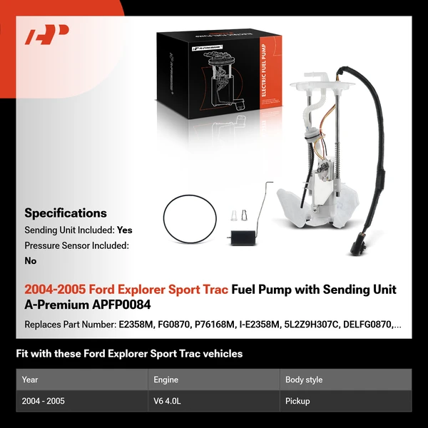 2004-2005 Ford Explorer Sport Trac Fuel Pump with Sending Unit A-Premium APFP0084