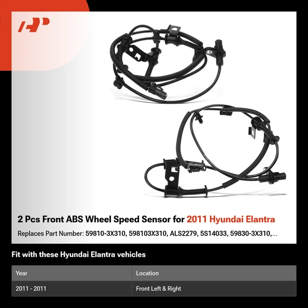 2 Pcs Front ABS Wheel Speed Sensor for 2011 Hyundai Elantra