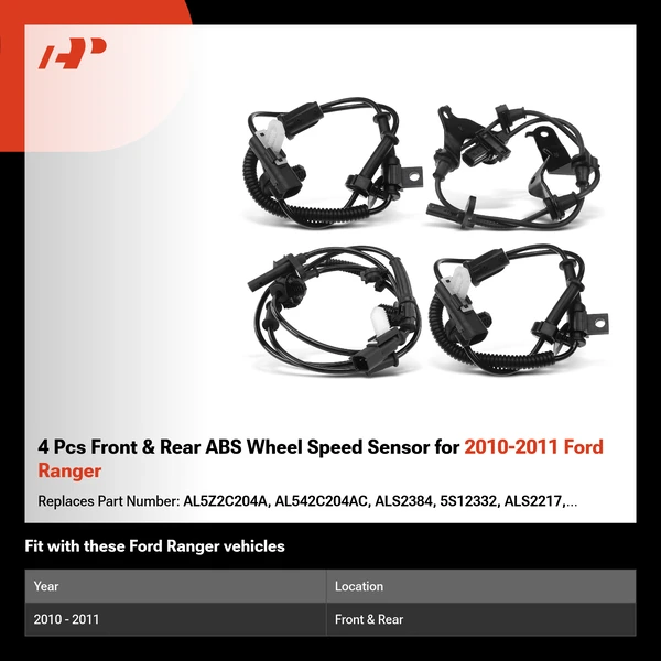 4 Pcs Front & Rear ABS Wheel Speed Sensor for 2010-2011 Ford Ranger