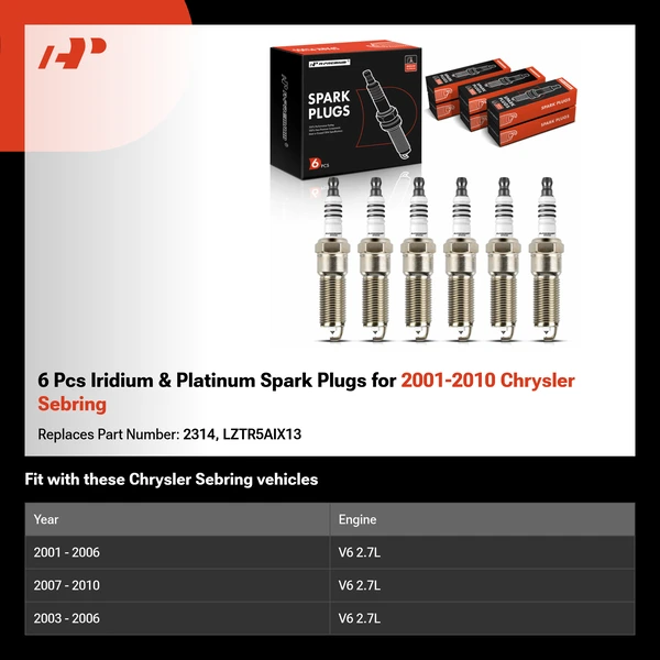 6 Pcs Iridium & Platinum Spark Plugs for 2001-2010 Chrysler Sebring