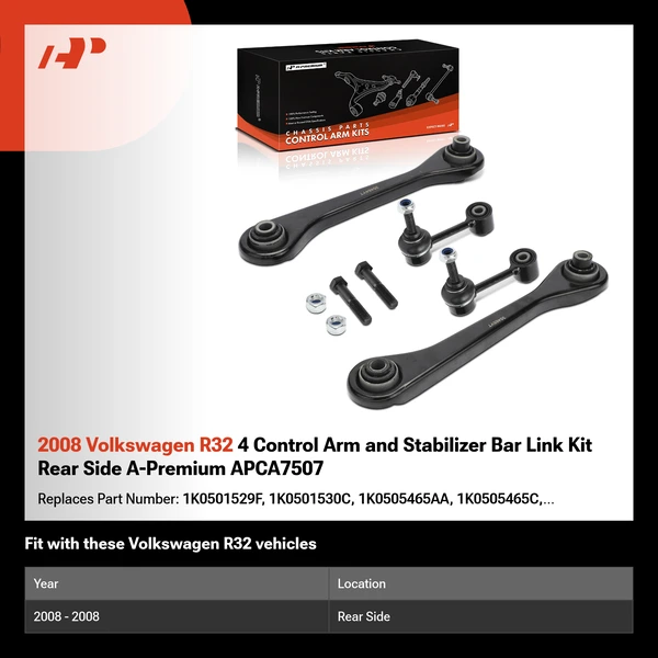 2008 Volkswagen R32 4 Control Arm and Stabilizer Bar Link Kit Rear Side A-Premium APCA7507