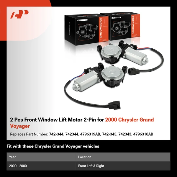 2 Pcs Front Window Lift Motor 2-Pin for 2000 Chrysler Grand Voyager