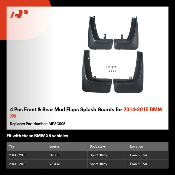 4 Pcs Front & Rear Mud Flaps Splash Guards for 2014-2015 BMW X5