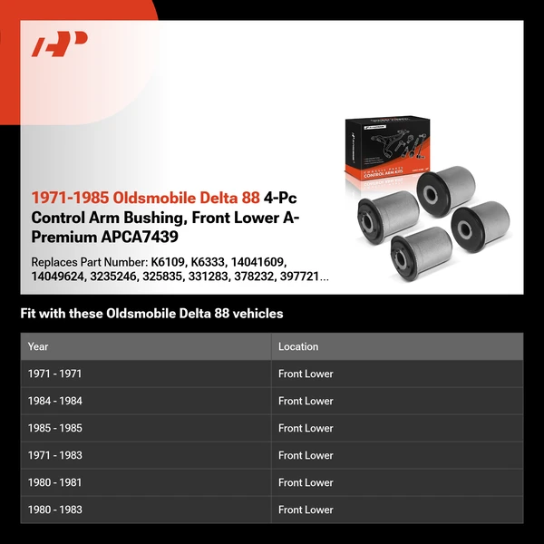 1971-1985 Oldsmobile Delta 88 4-Pc Control Arm Bushing, Front Lower A-Premium APCA7439