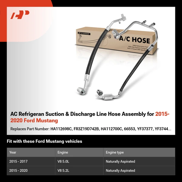 AC Refrigeran Suction & Discharge Line Hose Assembly for 2015-2020 Ford Mustang