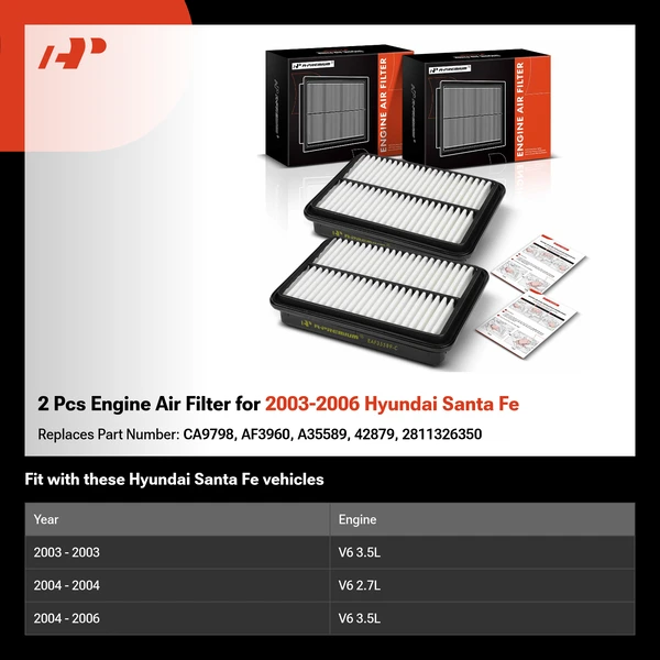 2 Pcs Engine Air Filter for 2003-2006 Hyundai Santa Fe