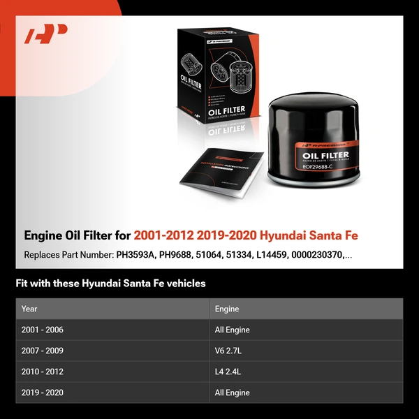 Engine Oil Filter for 2001-2012 2019-2020 Hyundai Santa Fe