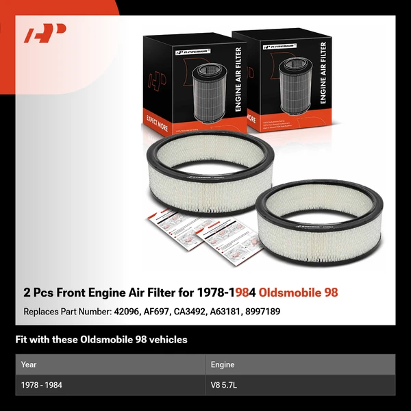 2 Pcs Front Engine Air Filter for 1978-1984 Oldsmobile 98