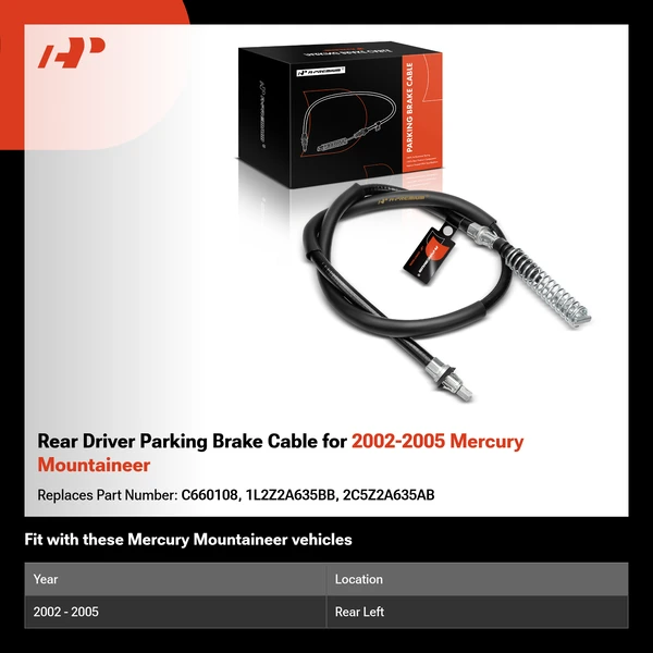 Rear Driver Parking Brake Cable for 2002-2005 Mercury Mountaineer