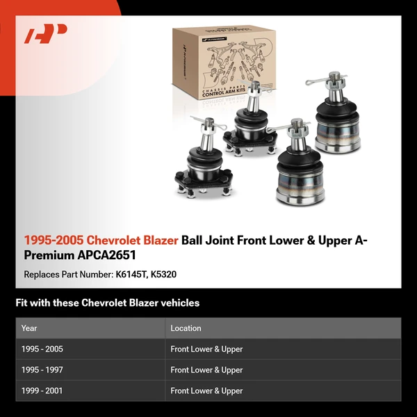 1995-2005 Chevrolet Blazer Ball Joint Front Lower & Upper A-Premium APCA2651