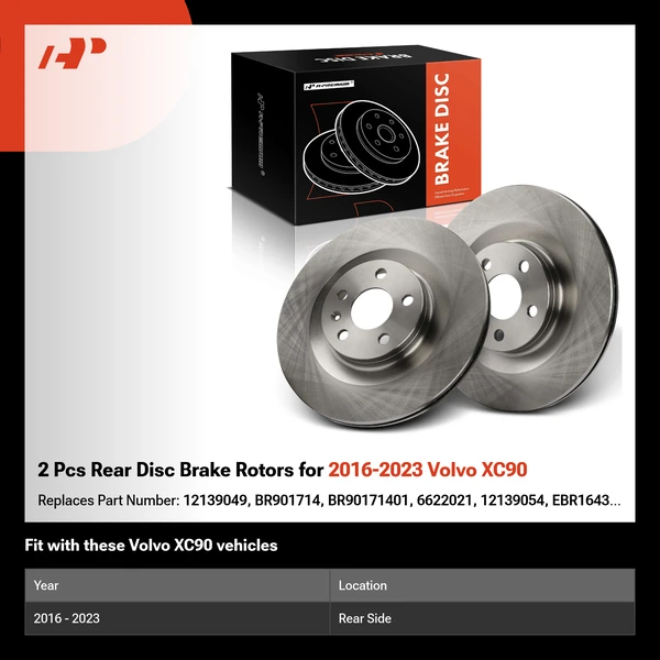2 Pcs Rear Disc Brake Rotors for 2016-2023 Volvo XC90