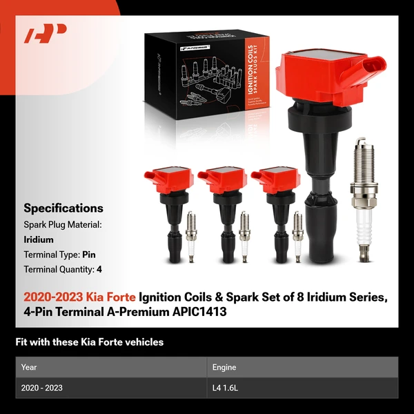2020-2023 Kia Forte Ignition Coils & Spark Set of 8 Iridium Series, 4-Pin Terminal A-Premium APIC1413