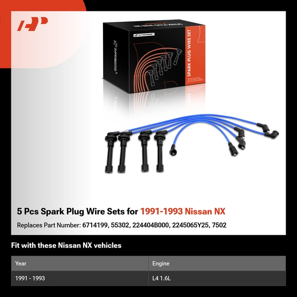 5 Pcs Spark Plug Wire Sets for 1991-1993 Nissan NX