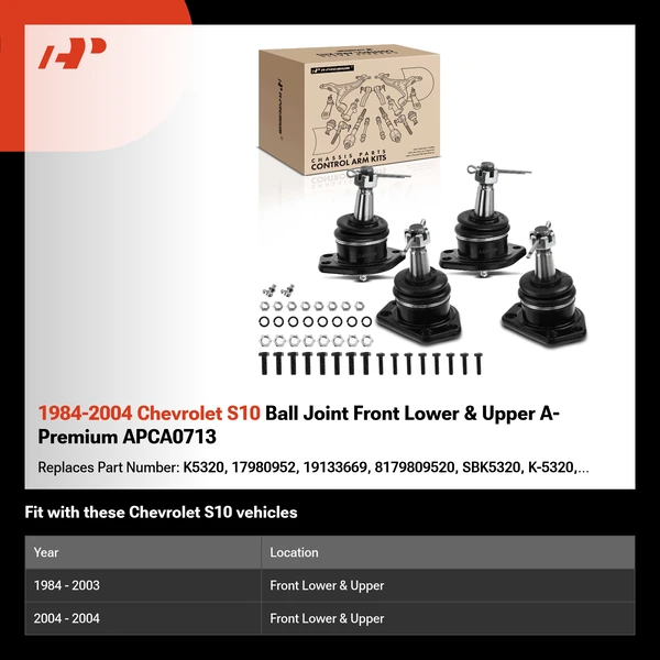 1984-2004 Chevrolet S10 Ball Joint Front Lower & Upper A-Premium APCA0713