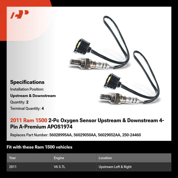2011 Ram 1500 2-Pc Oxygen Sensor Upstream & Downstream 4-Pin A-Premium APOS1974