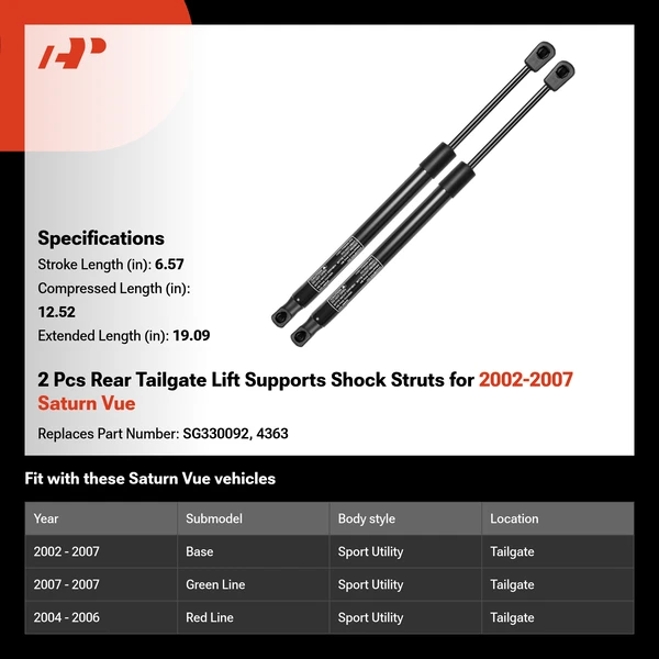 2 Pcs Rear Tailgate Lift Supports Shock Struts for 2002-2007 Saturn Vue