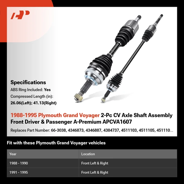 1988-1995 Plymouth Grand Voyager 2-Pc CV Axle Shaft Assembly Front Driver & Passenger A-Premium APCVA1607