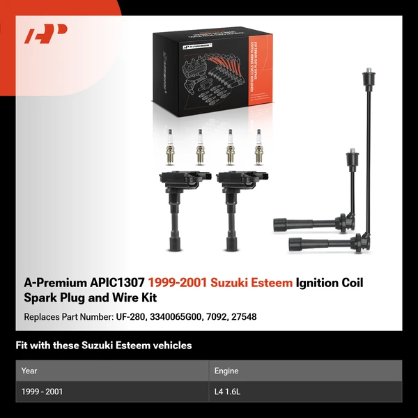 A-Premium APIC1307 1999-2001 Suzuki Esteem Ignition Coil Spark Plug and Wire Kit