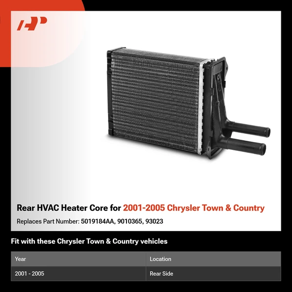 Rear HVAC Heater Core for 2001-2005 Chrysler Town & Country