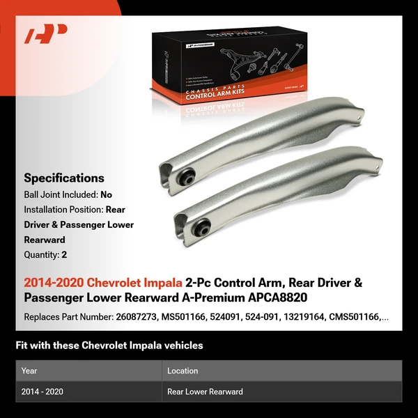2014-2020 Chevrolet Impala 2-Pc Control Arm, Rear Driver & Passenger Lower Rearward A-Premium APCA8820