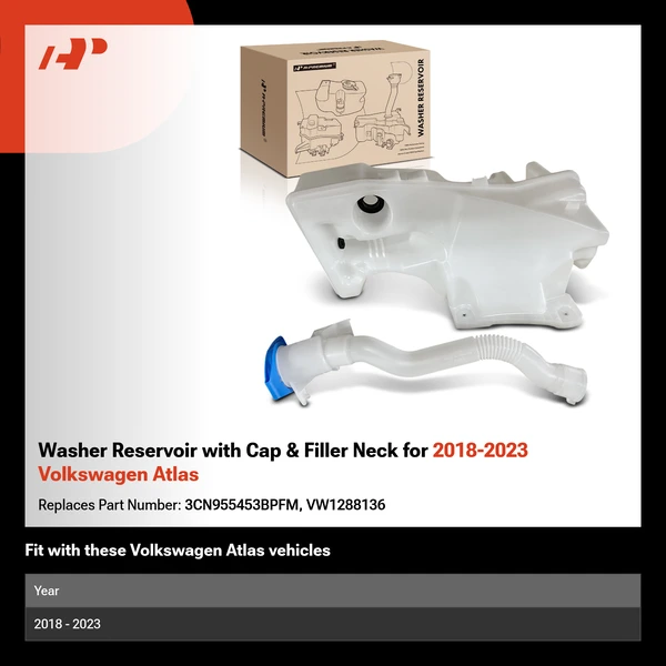 Washer Reservoir with Cap & Filler Neck for 2018-2023 Volkswagen Atlas