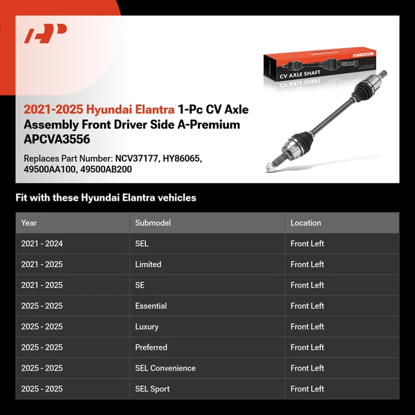 2021-2025 Hyundai Elantra 1-Pc CV Axle Assembly Front Driver Side A-Premium APCVA3556