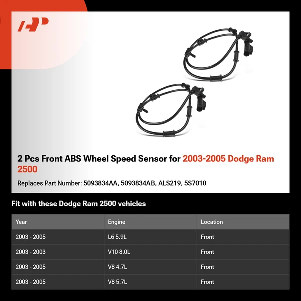 2 Pcs Front ABS Wheel Speed Sensor for 2003-2005 Dodge Ram 2500