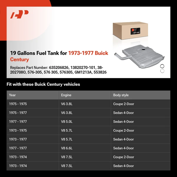 19 Gallons Fuel Tank for 1973-1977 Buick Century