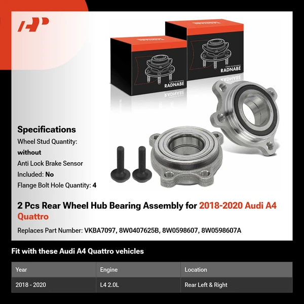 2 Pcs Rear Wheel Hub Bearing Assembly for 2018-2020 Audi A4 Quattro