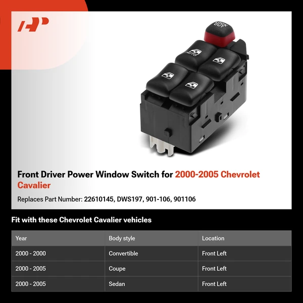 Front Driver Power Window Switch for 2000-2005 Chevrolet Cavalier