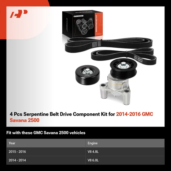 4 Pcs Serpentine Belt Drive Component Kit for 2014-2016 GMC Savana 2500
