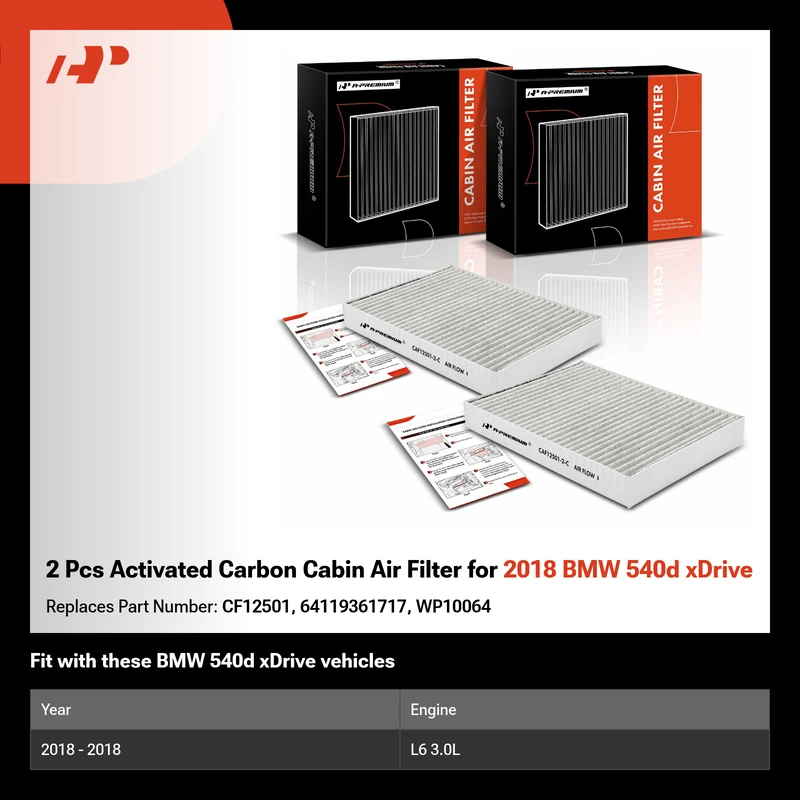 2 Pcs Activated Carbon Cabin Air Filter for 2018 BMW 540d xDrive
