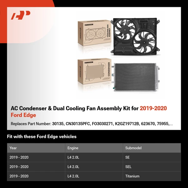 AC Condenser & Dual Cooling Fan Assembly Kit for 2019-2020 Ford Edge