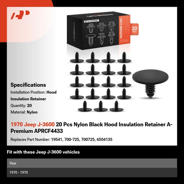 1970 Jeep J-3600 20 Pcs Nylon Black Hood Insulation Retainer A-Premium APRCF4433