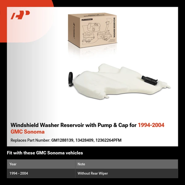 Windshield Washer Reservoir with Pump & Cap for 1994-2004 GMC Sonoma