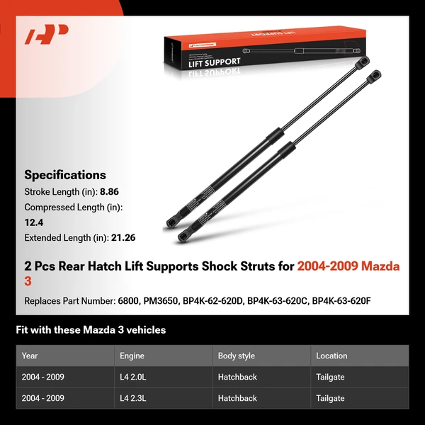 2 Pcs Rear Hatch Lift Supports Shock Struts for 2004-2009 Mazda 3